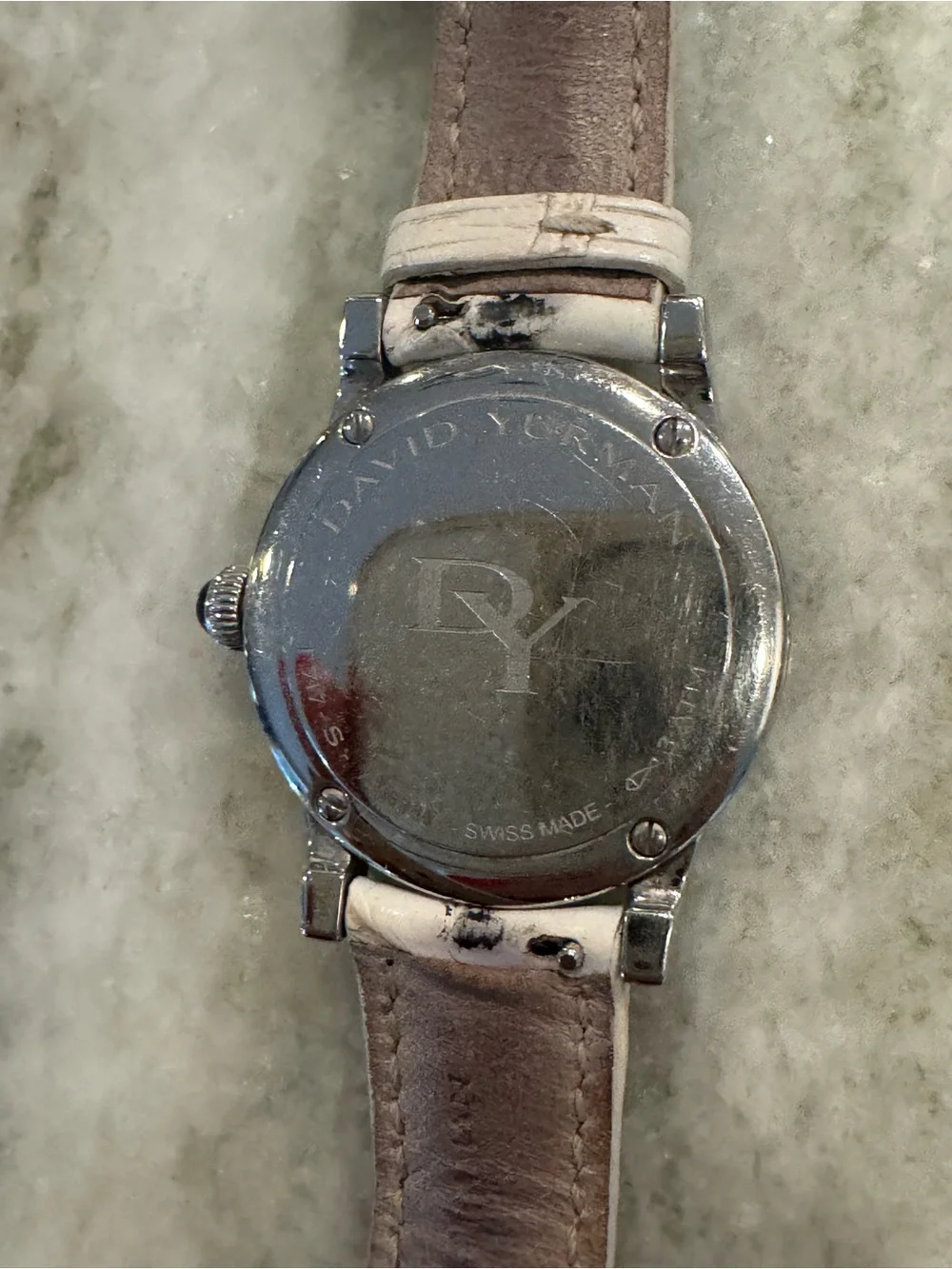 David Yurman Silver Case White Dial Leather Strap Watch